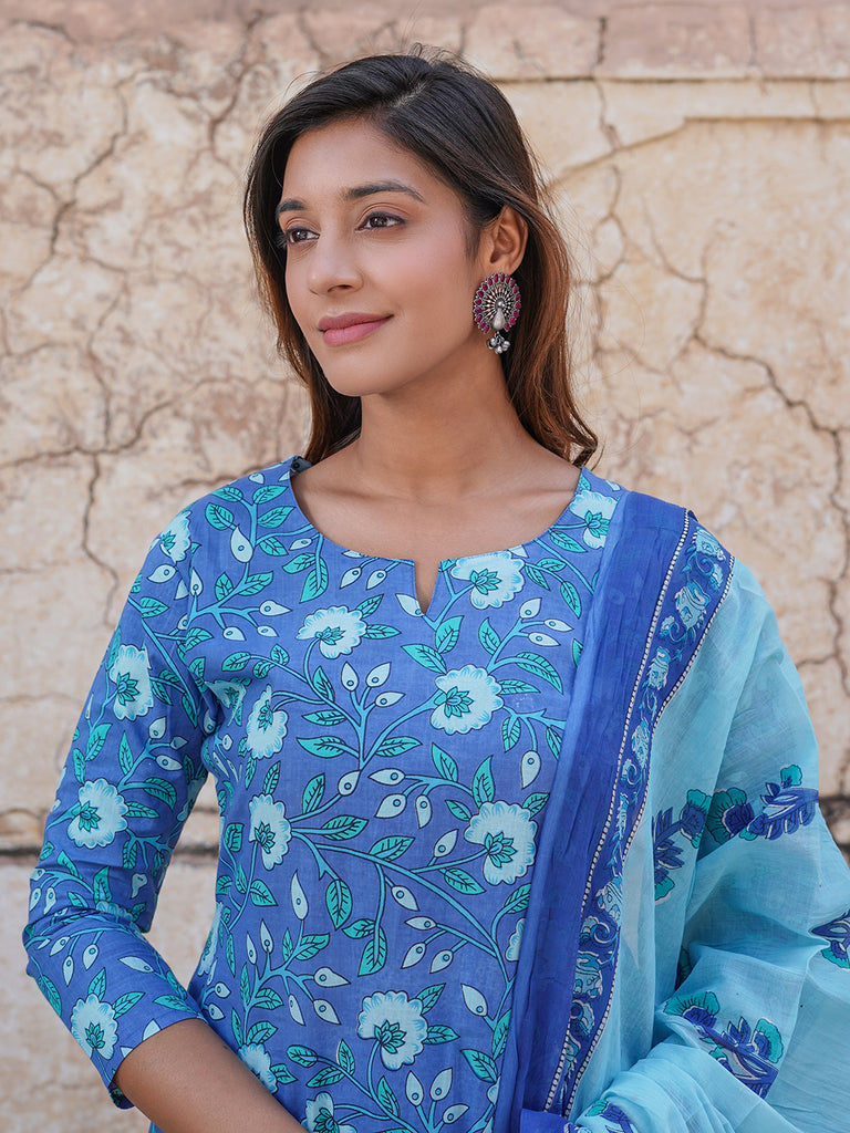 Women's Blue Cotton Kurta