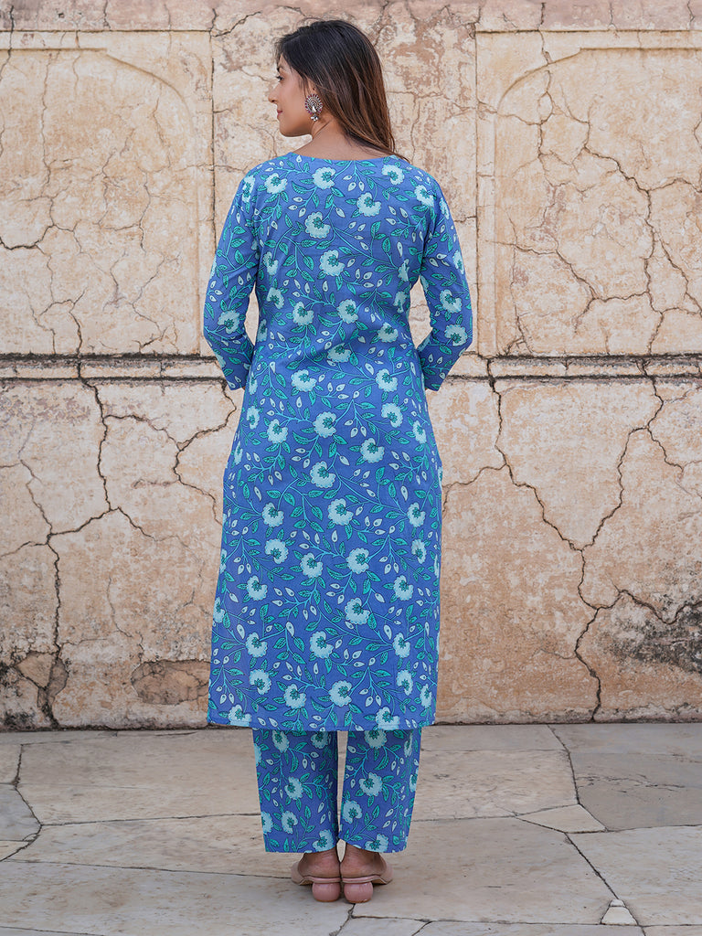 Women's Blue Cotton Kurta