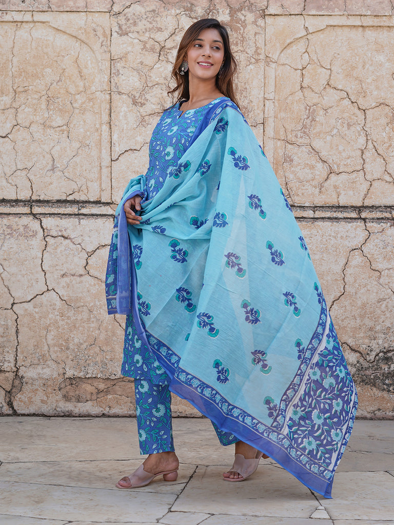 Women's Blue Cotton Kurta
