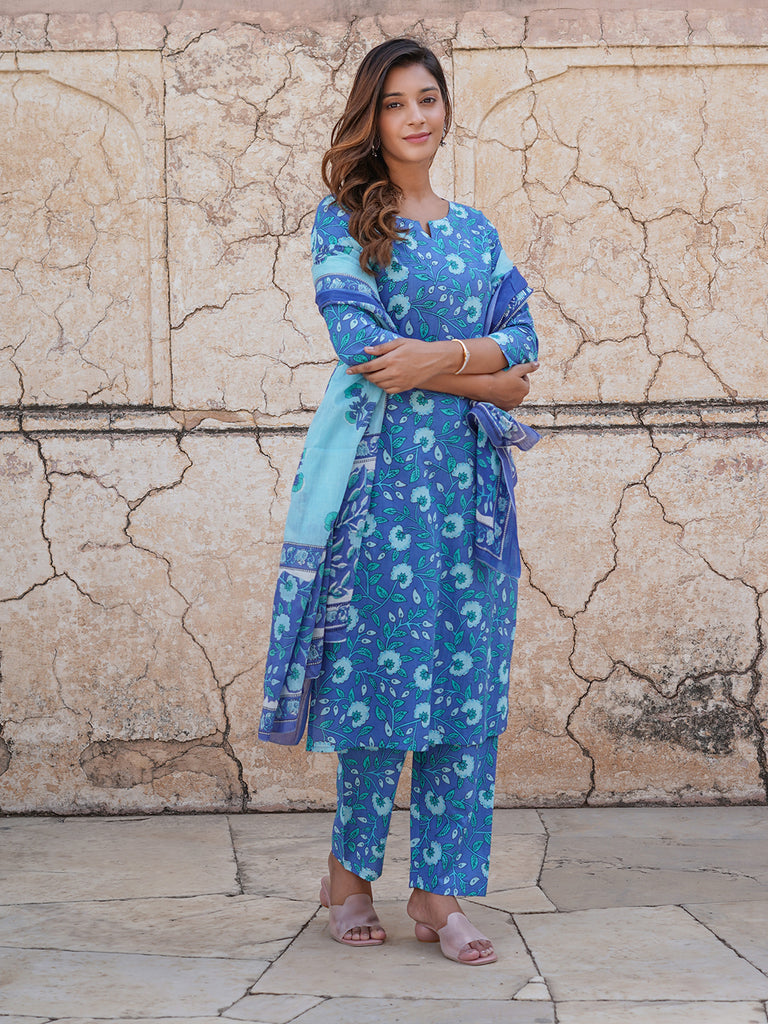 Women's Blue Cotton Kurta