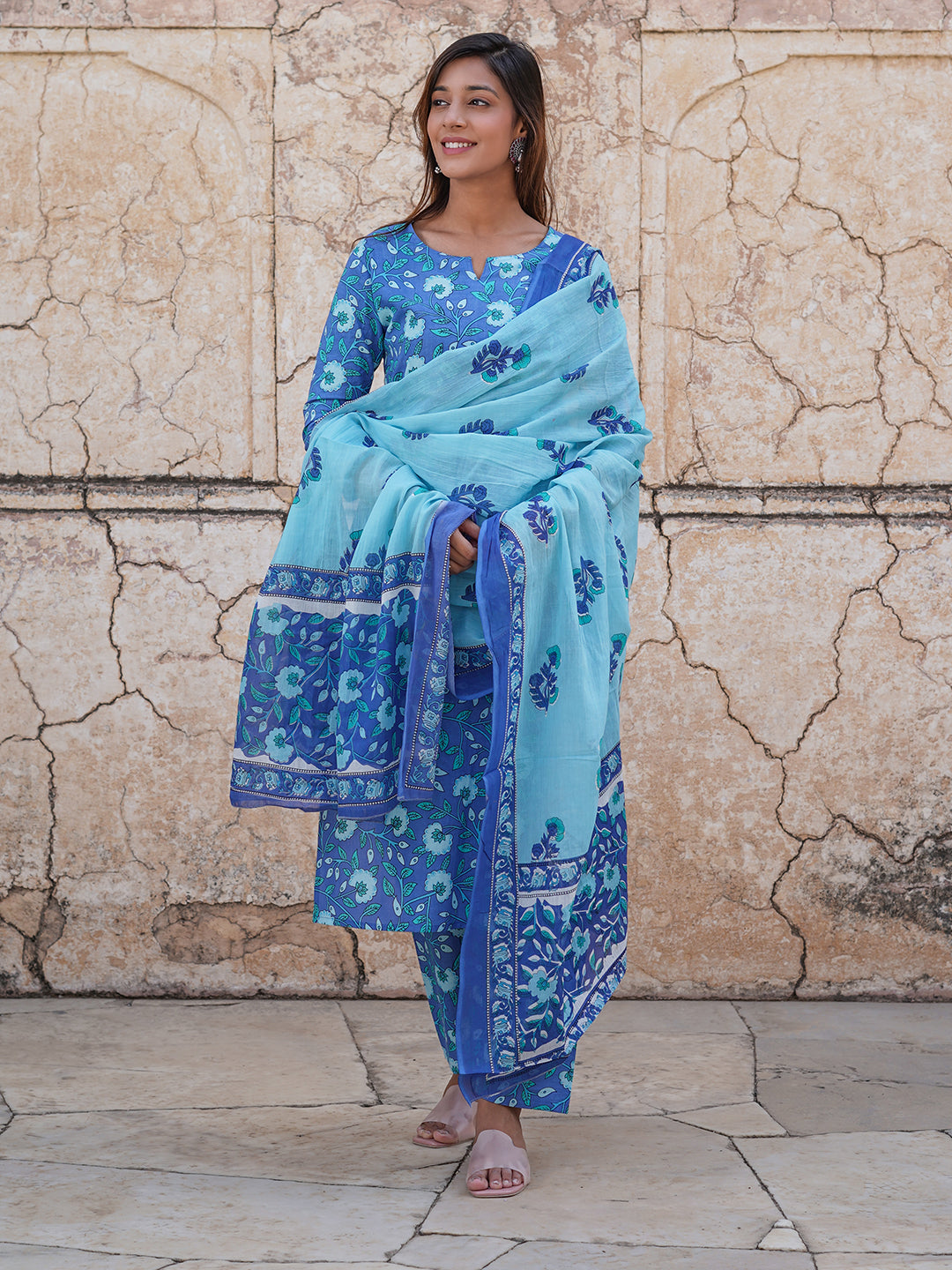Women's Blue Pure Cotton Kurta - Jaitpuriya Fashion
