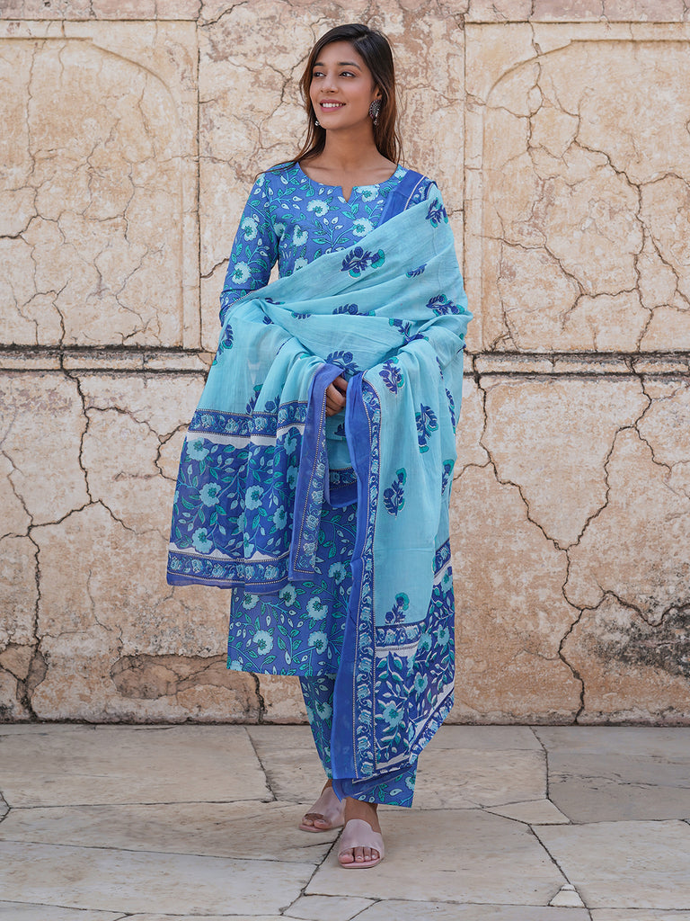 Women's Blue Cotton Kurta