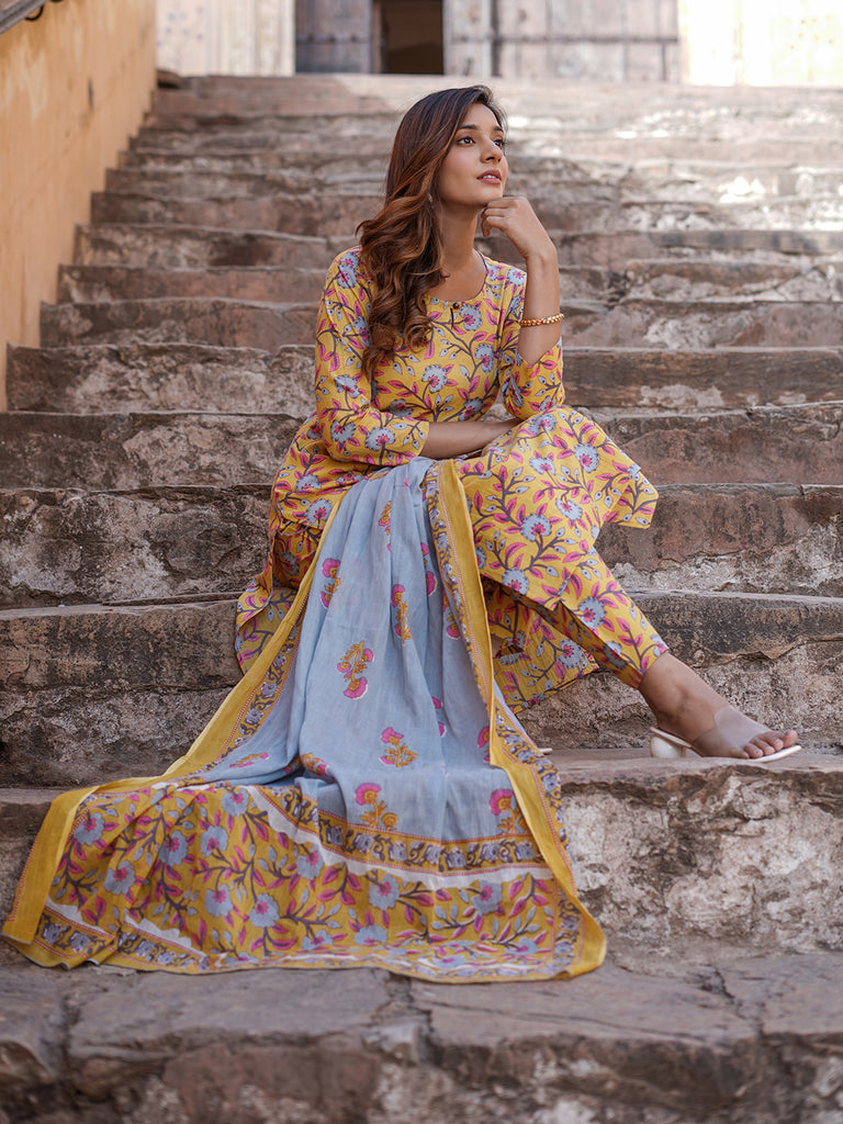 Women's Yellow Cotton Kurta