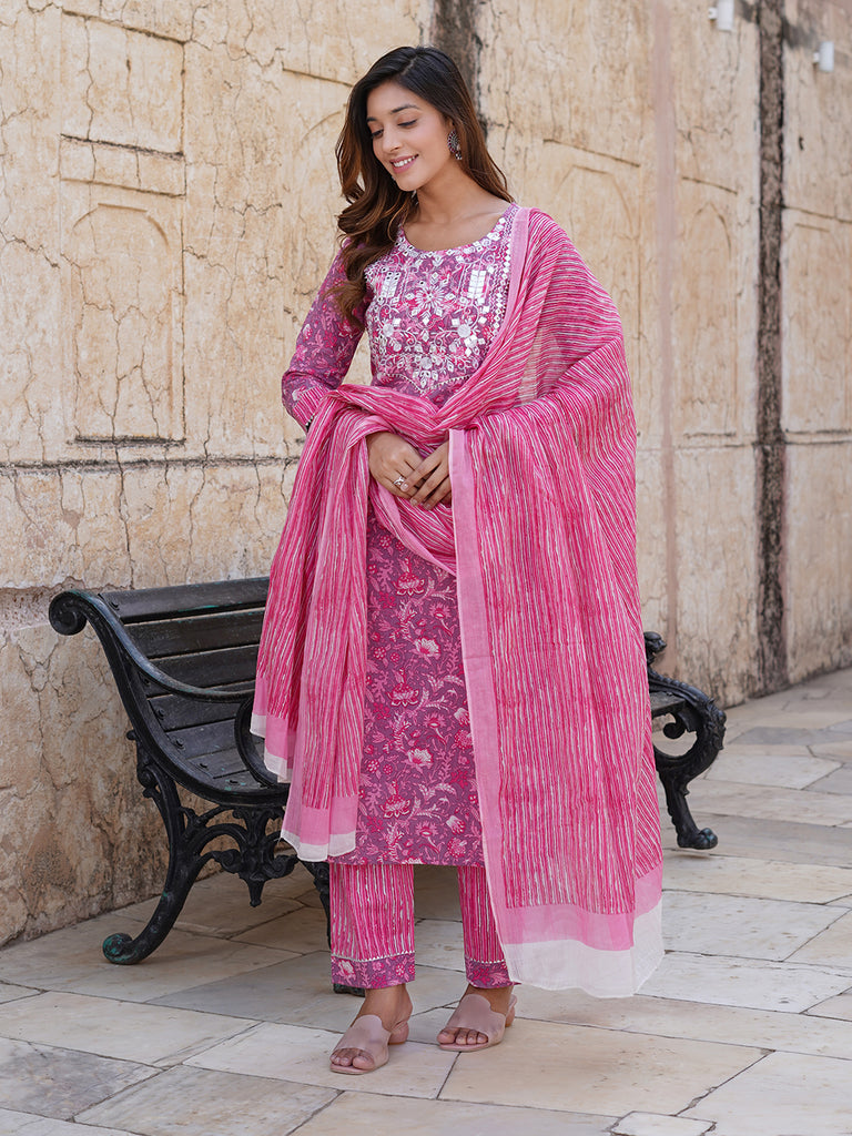 Women's Pink Cotton Kurta
