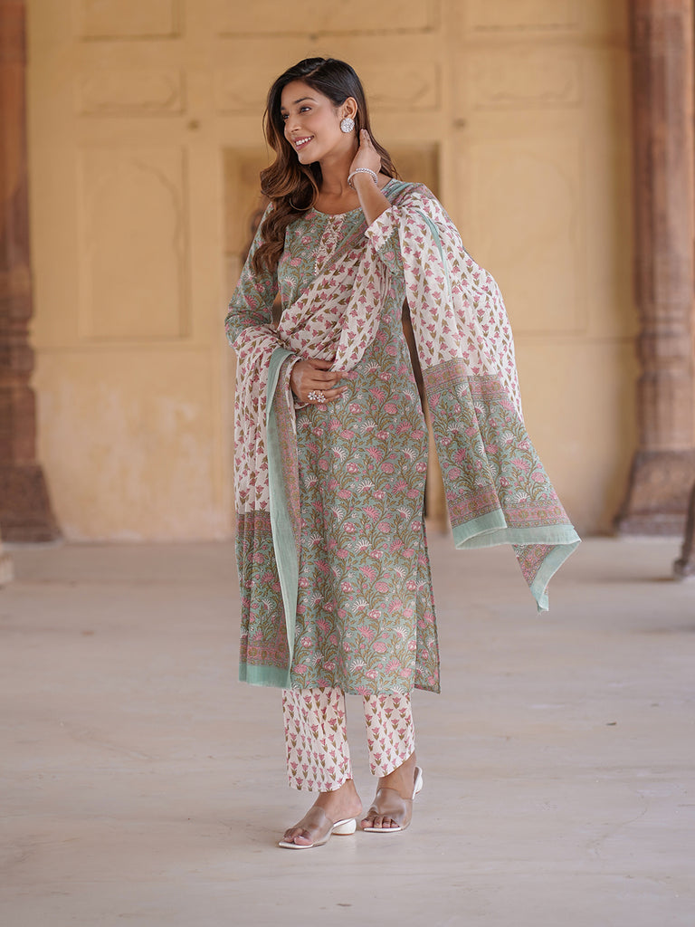 Women's Green Cotton Kurta