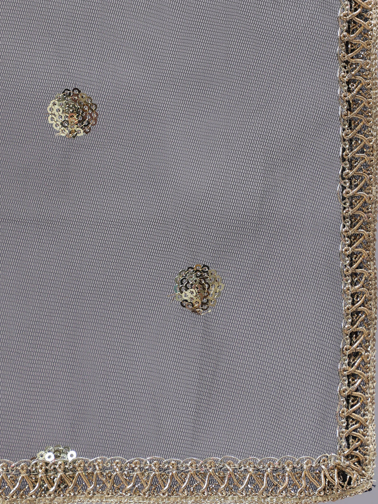 Women's Black Embroidered Straight Kurta With Palazzo And Net Dupatta
