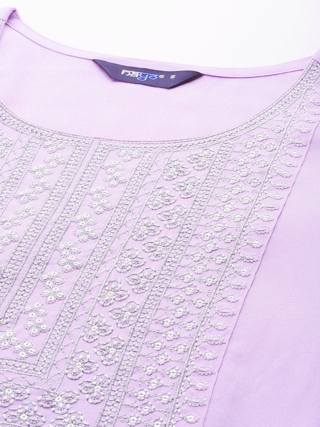 Women's Lavender Embroidered Straight Kurta With Palazzo & Dupatta - Nayo Clothing