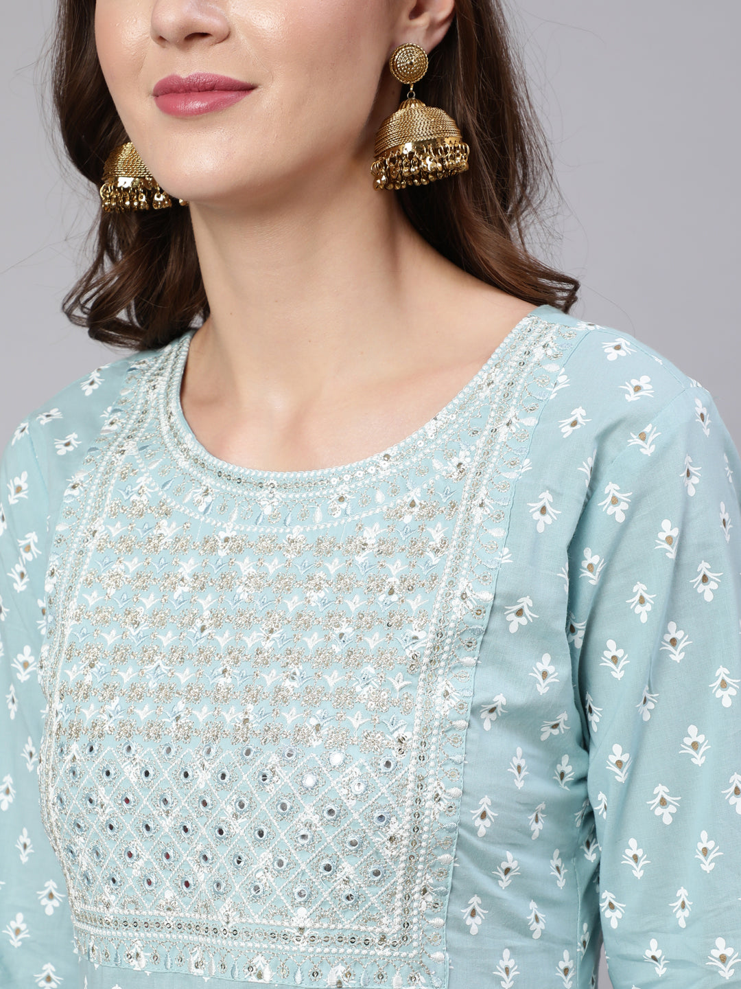 Women's Blue Embroidered Straight Kurta With Trouser And Dupatta - Nayo Clothing