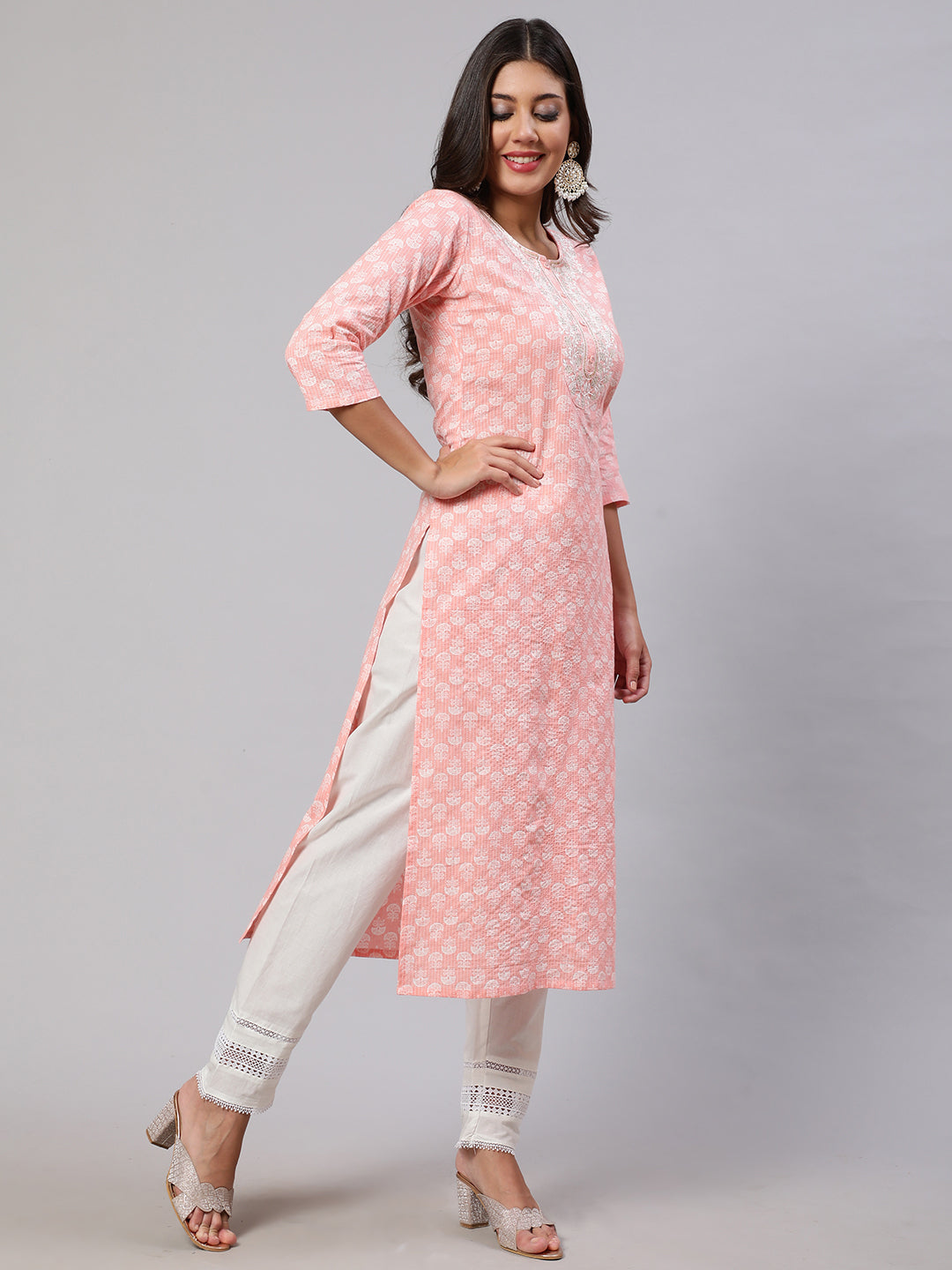 Women's Pink Embroidered Straight Kurta With Trouser And Dupatta  Taantav