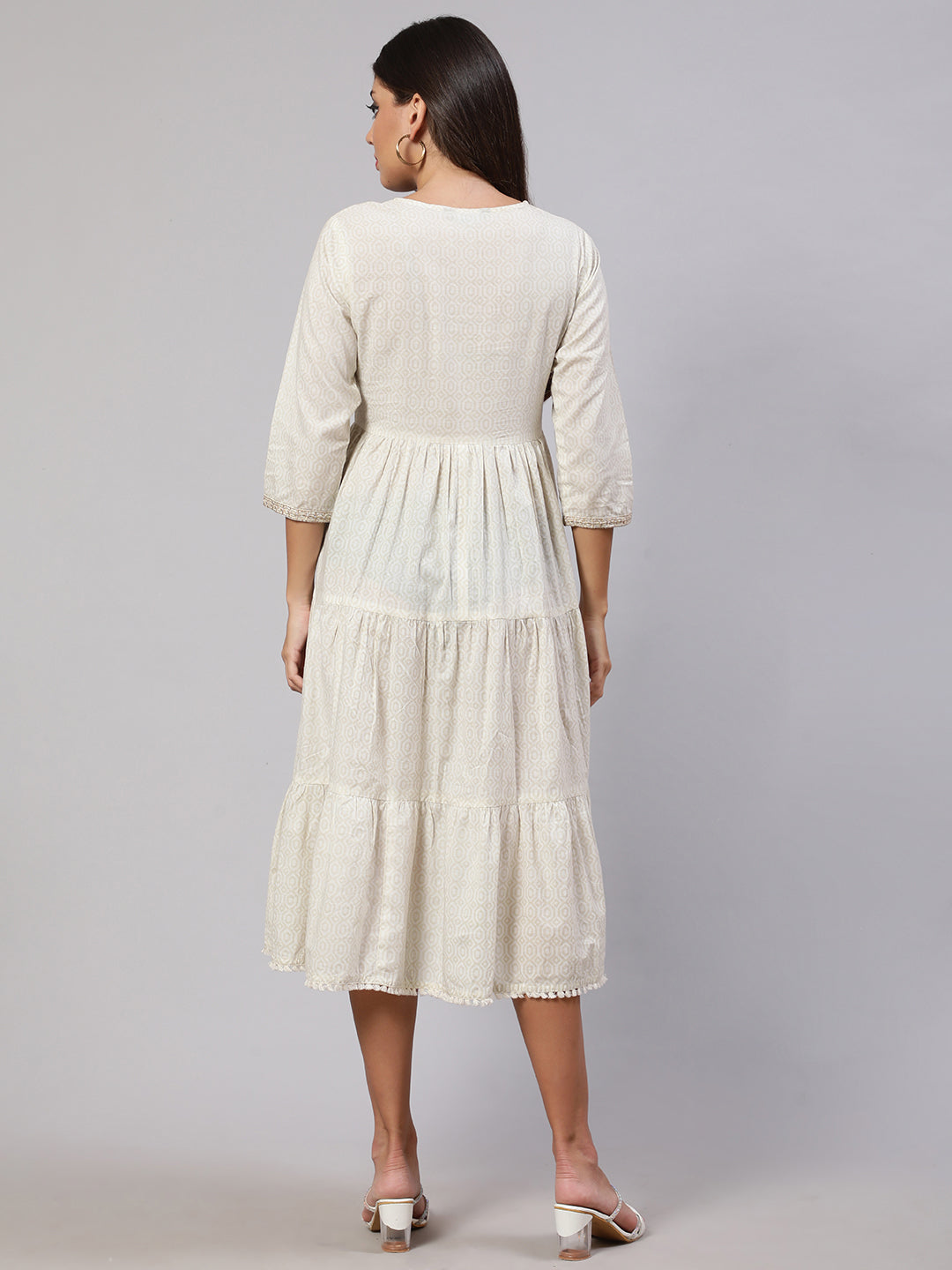 Women's Wome Off White Embroidered Gathered Dress - Nayo Clothing