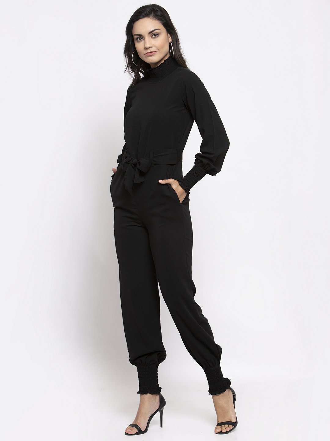 Women's Black Solid Basic Jumpsuit - Jompers
