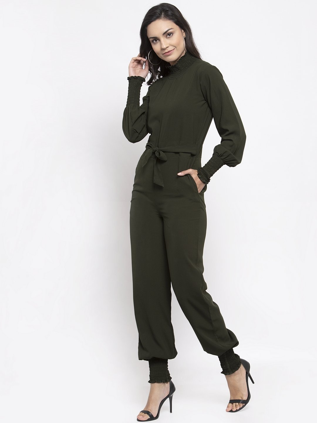 Women's Olive Green Solid Basic Jumpsuit - Jompers