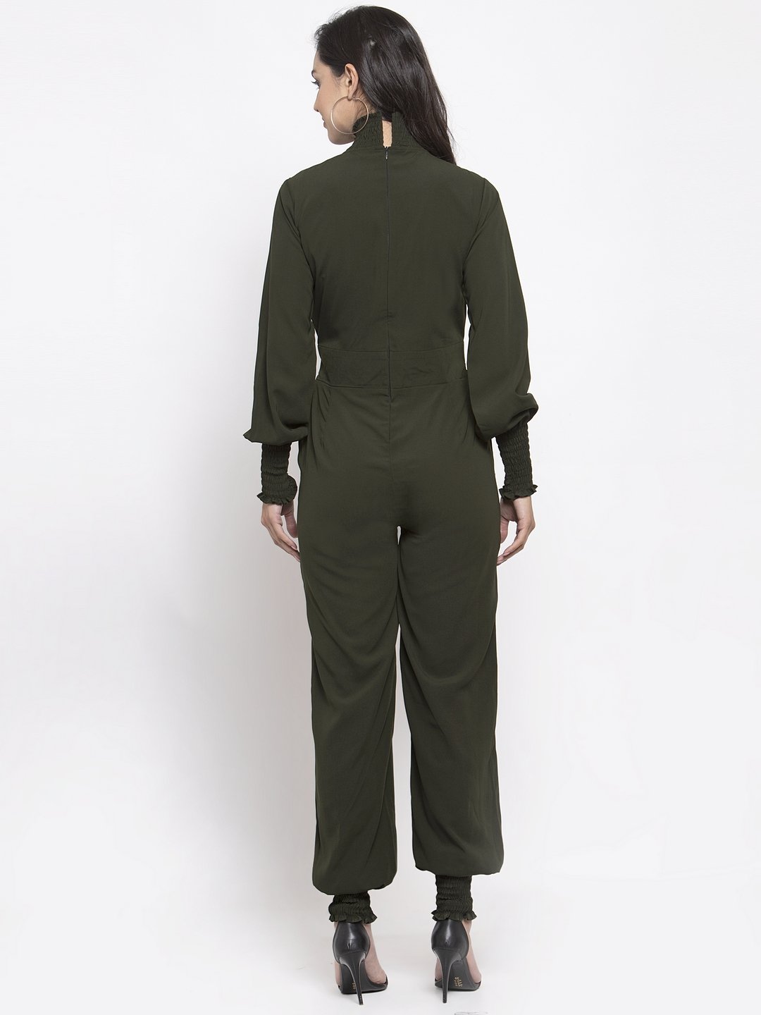Women's Olive Green Solid Basic Jumpsuit - Jompers