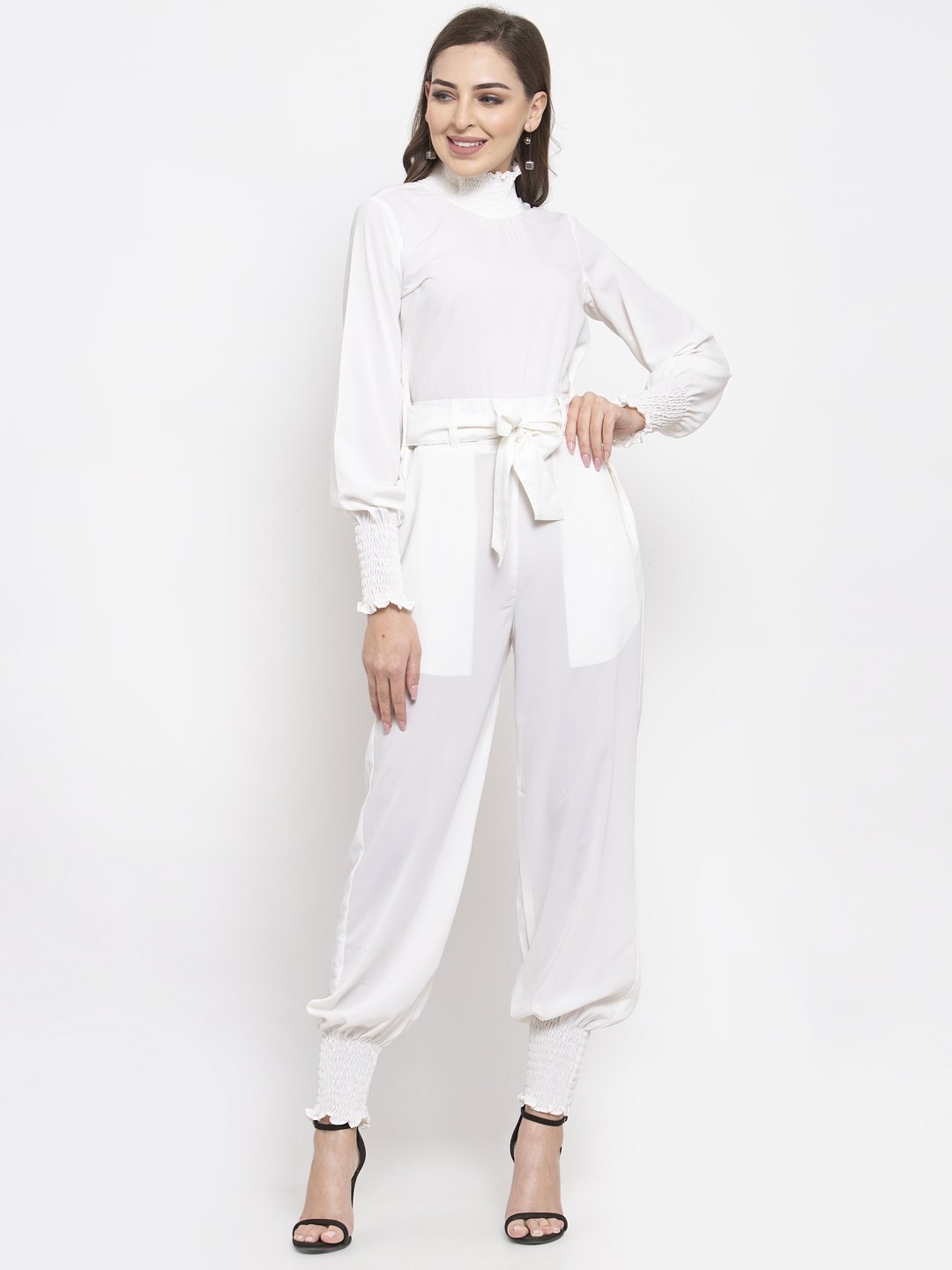 Women's White Solid Basic Jumpsuit - Jompers