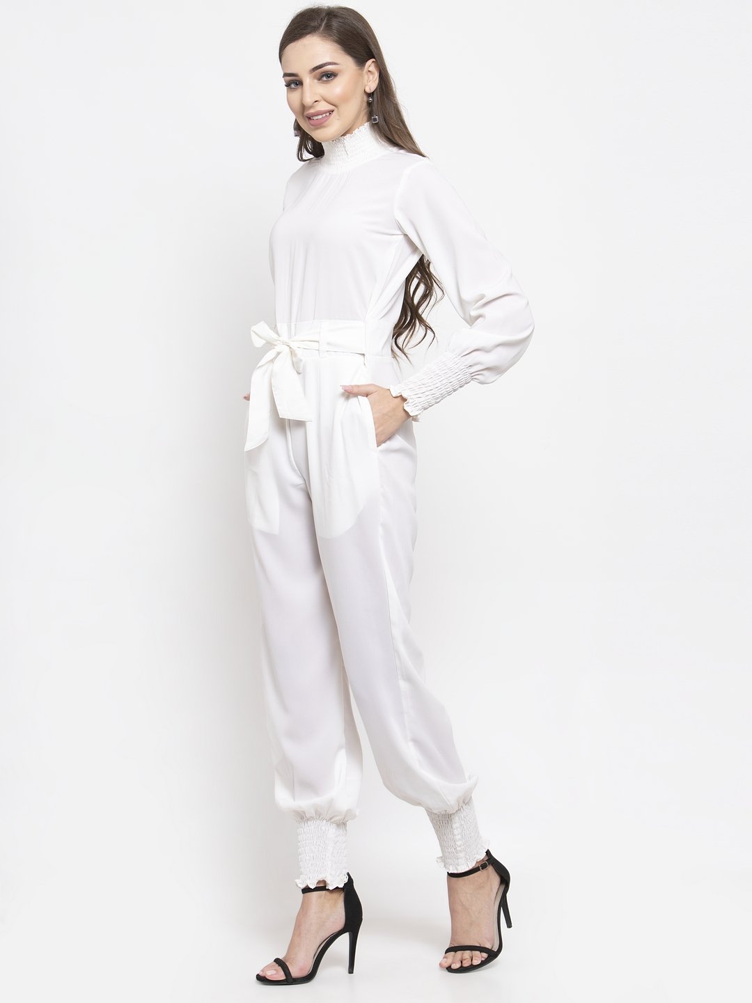 Women's White Solid Basic Jumpsuit - Jompers