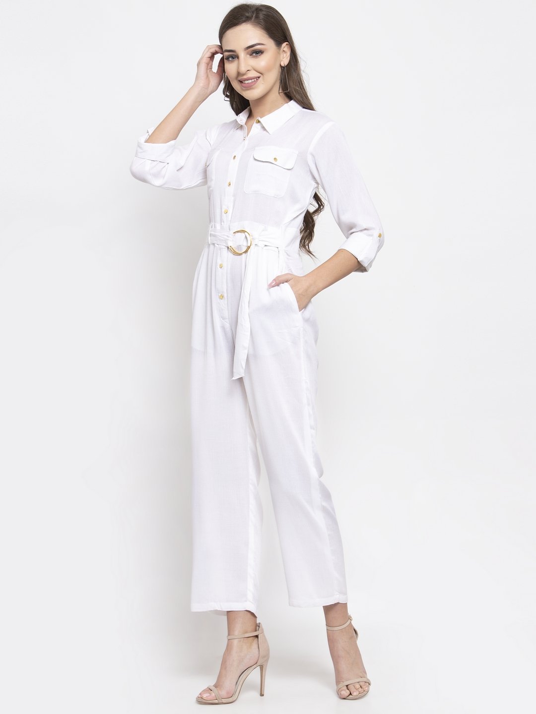 Women's White Solid Jumpsuit - Jompers