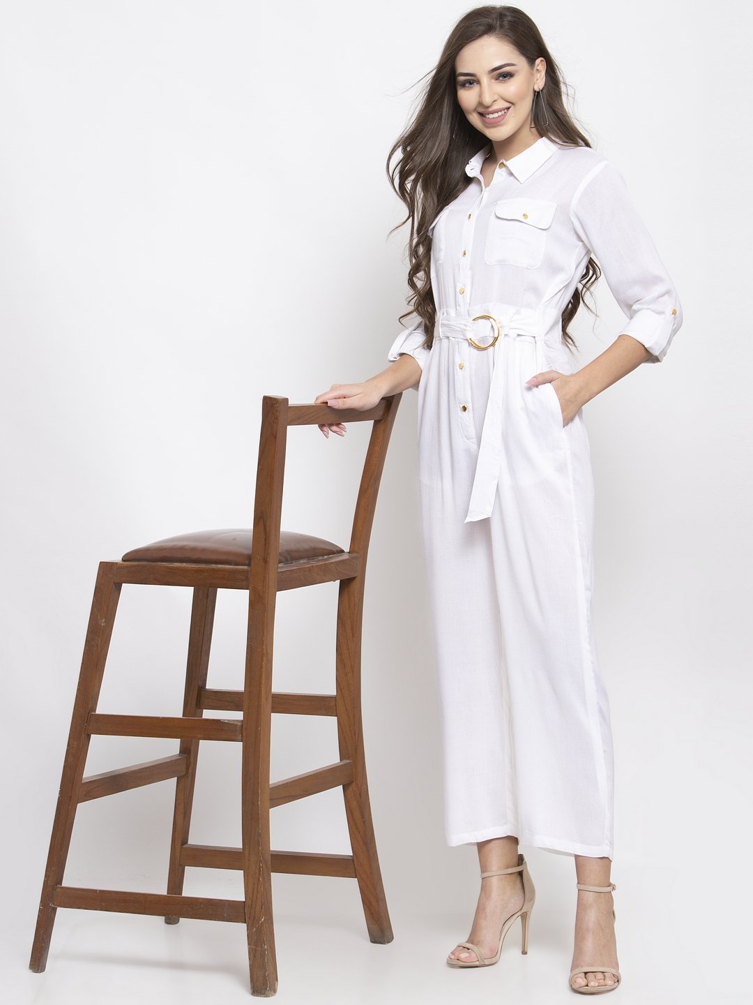 Women's White Solid Jumpsuit - Jompers