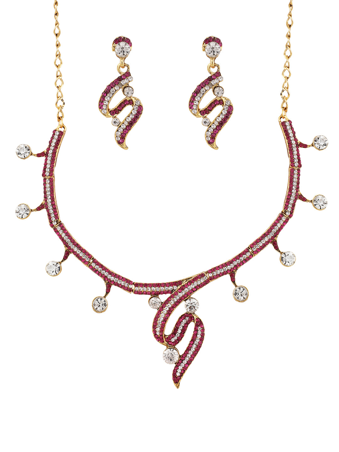 Women's Gold Plated Red & White Stone Studded Jewellery Set - Anikas Creation