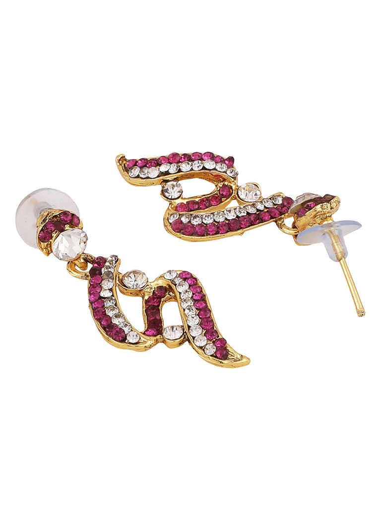 Women's Gold Plated Red & White Stone Studded Jewellery Set