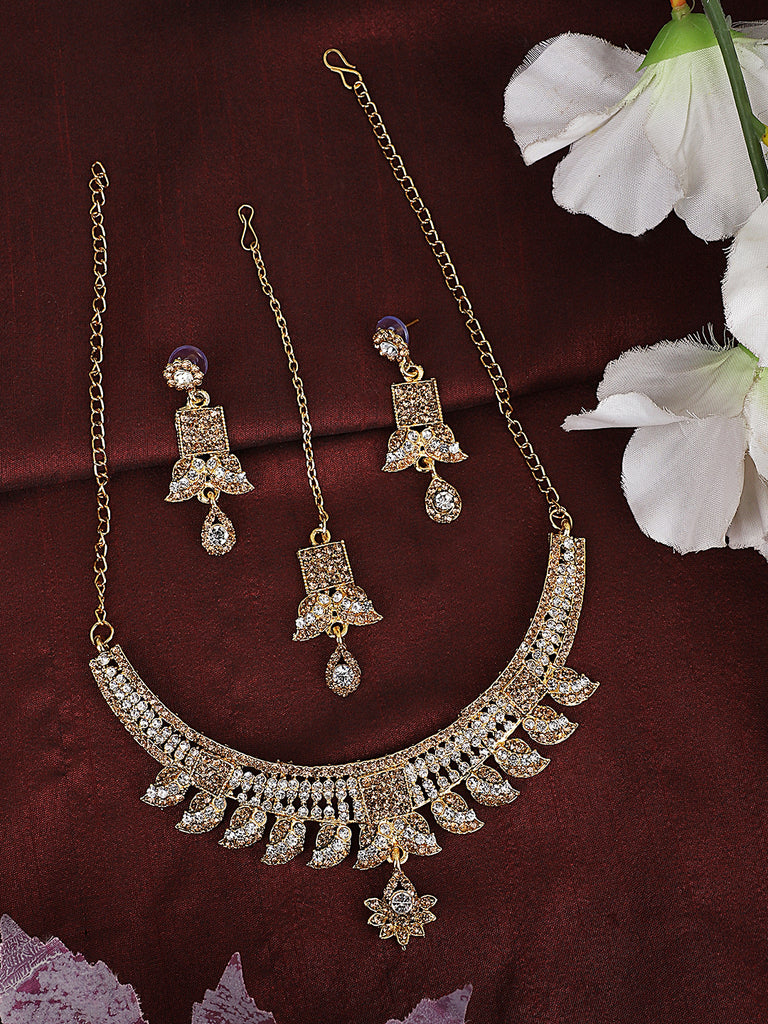 Women's Gold Plated LCT & White Stone Studded Jewellery Set