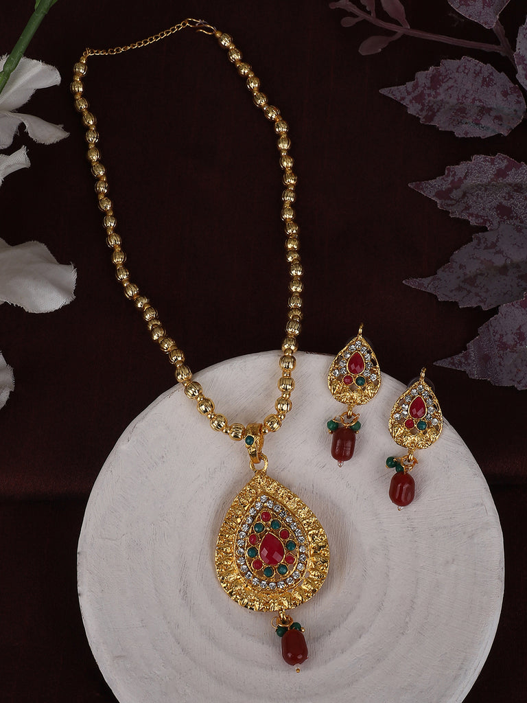 Women's Gold Plated Multi colour Stone Studded Jewellery Set