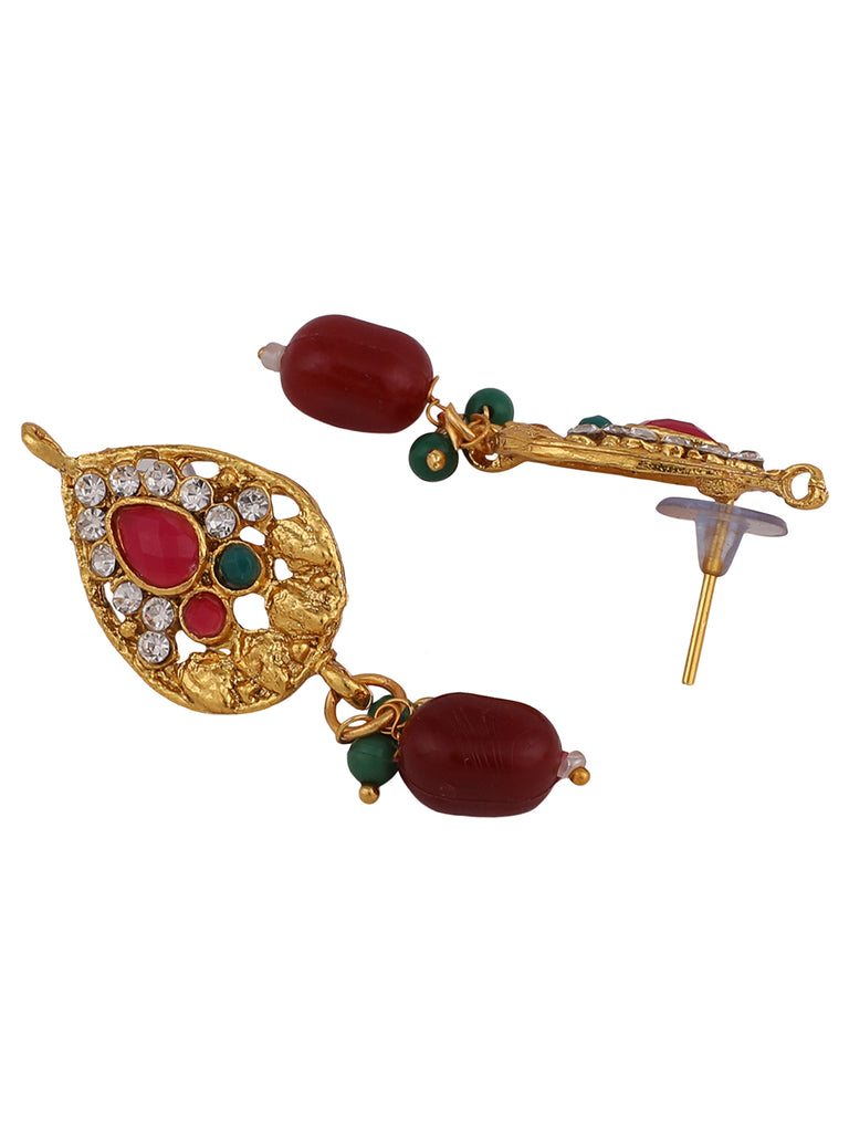 Women's Gold Plated Multi colour Stone Studded Jewellery Set