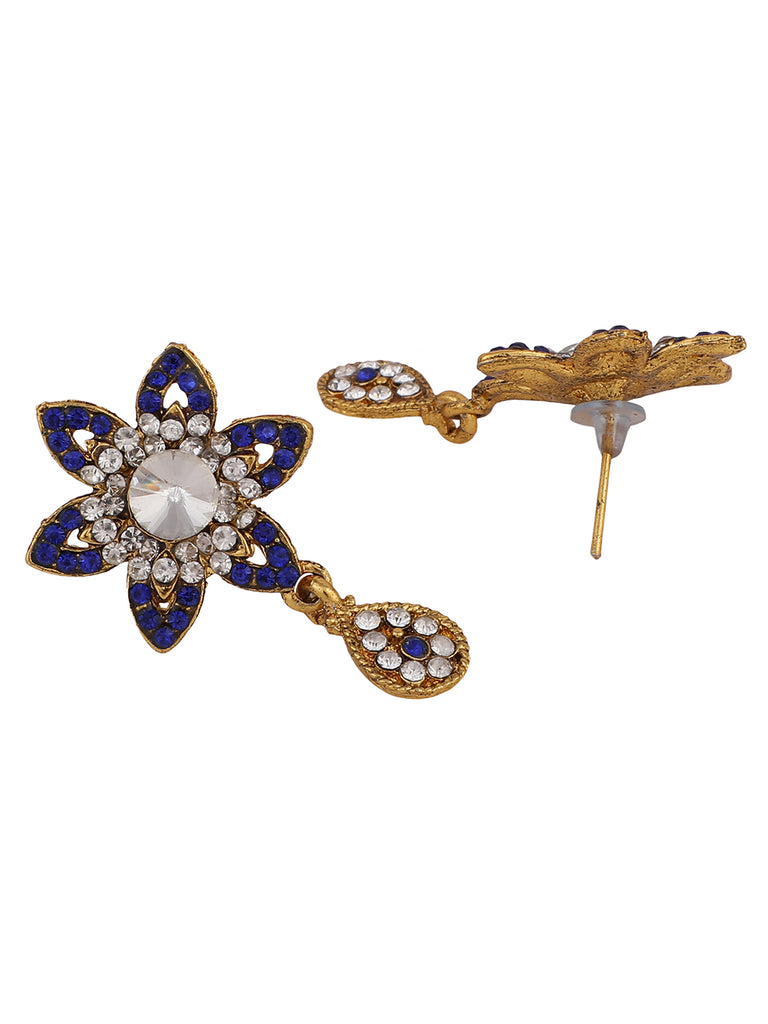 Women's Gold Plated Blue & White Stone Studded Jewellery Set