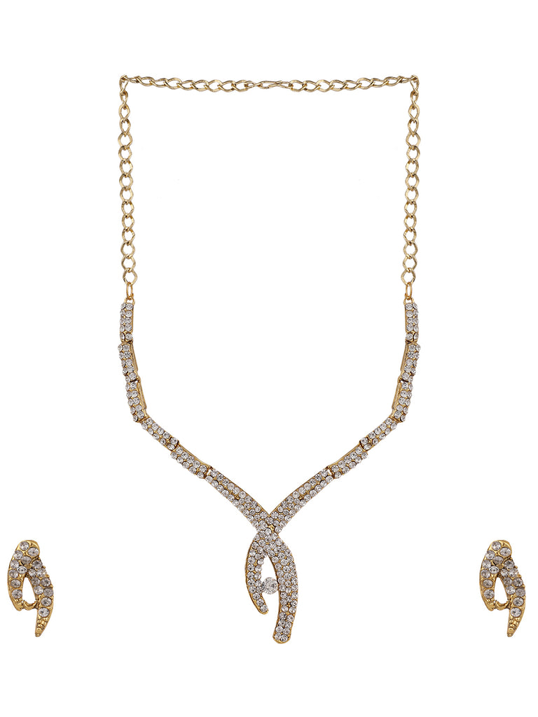 Women's Gold Plated  White Stone Studded Jewellery Set