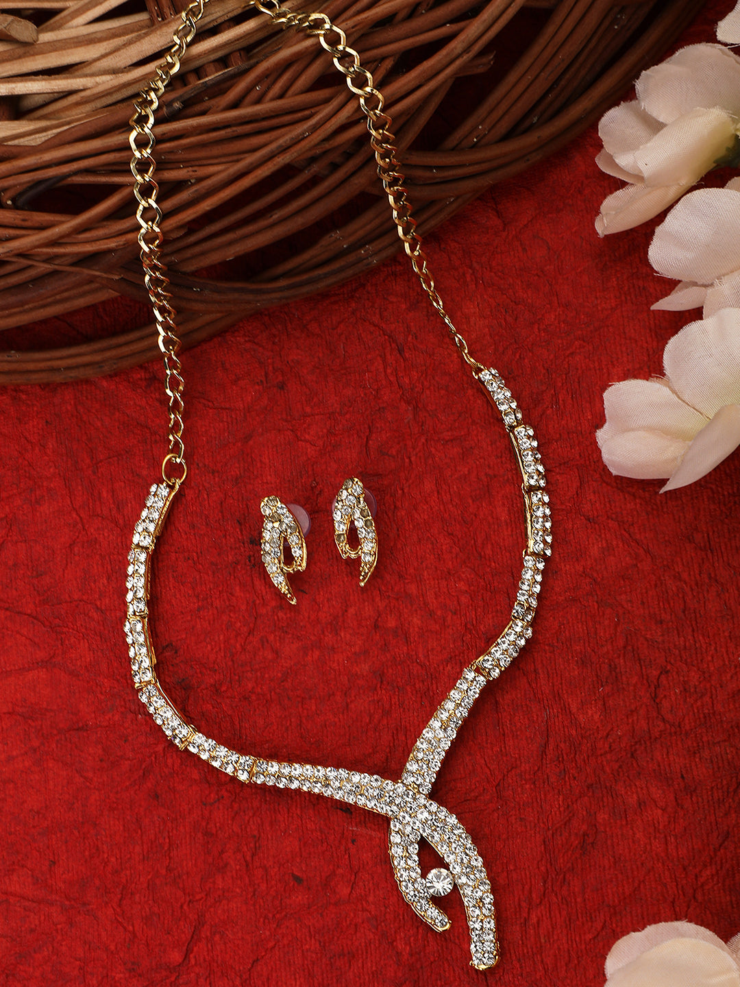Women's Gold Plated  White Stone Studded Jewellery Set - Anikas Creation