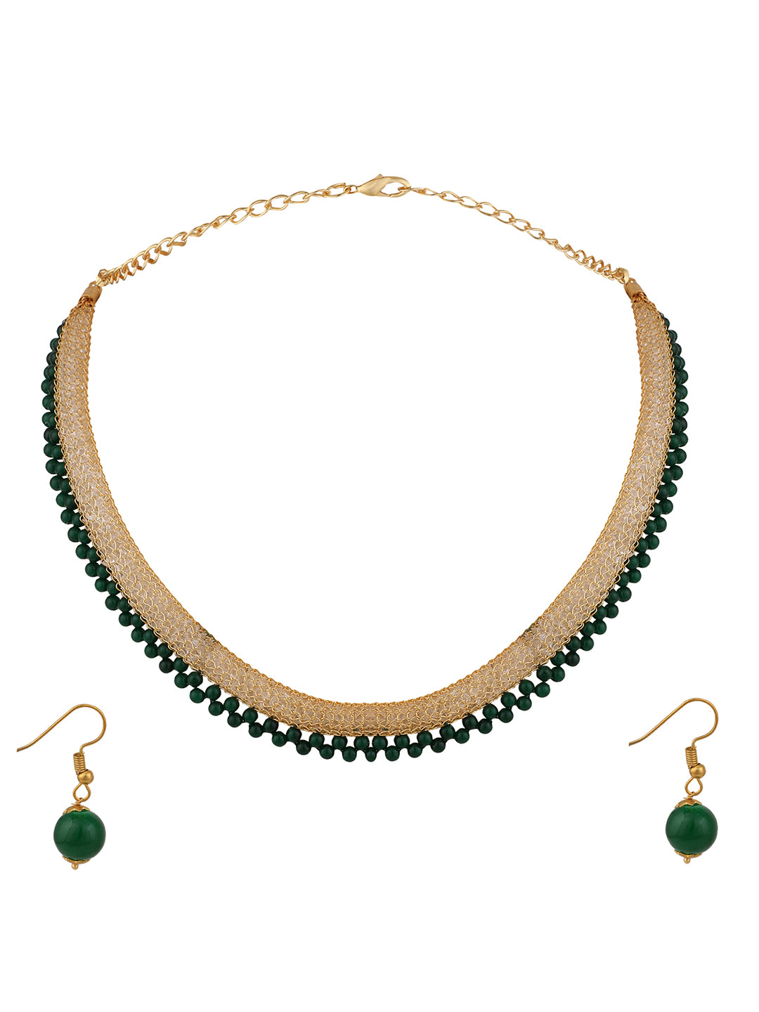 Women's Gold Plated  Green Pearl  Jewellery Set - Anikas Creation