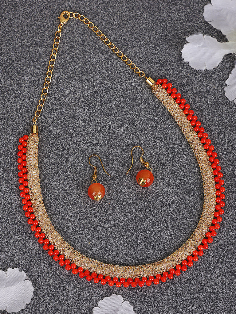 Women's Gold Plated  OrangePearl  Jewellery Set