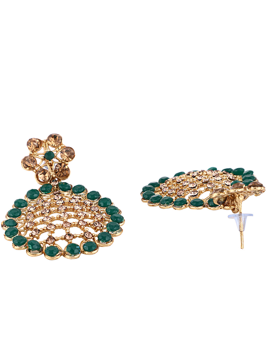 Women's Gold-Plated & Green Ad-Studded & Stylish Jewellery Set With Earring Maangtika - Anikas Creation
