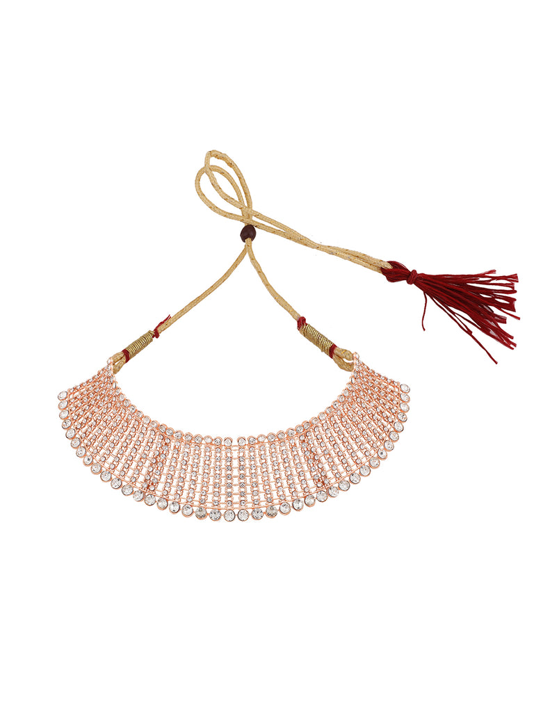 Women's Rose Gold-Plated & White Ad-Studded & Stylish Jewellery Set With Earring Maangtika