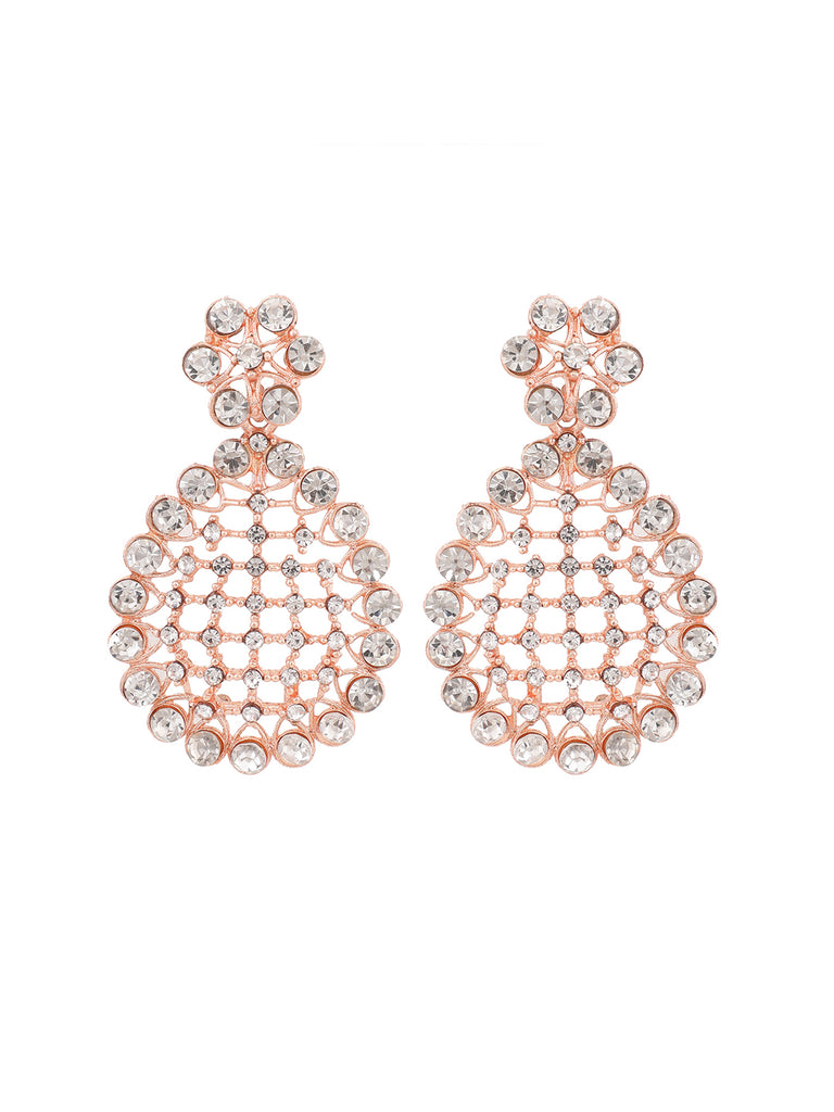 Women's Rose Gold-Plated & White Ad-Studded & Stylish Jewellery Set With Earring Maangtika