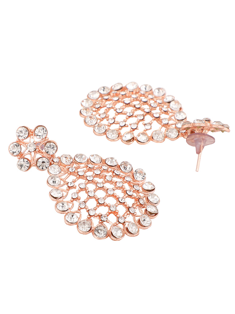Women's Rose Gold-Plated & White Ad-Studded & Stylish Jewellery Set With Earring Maangtika