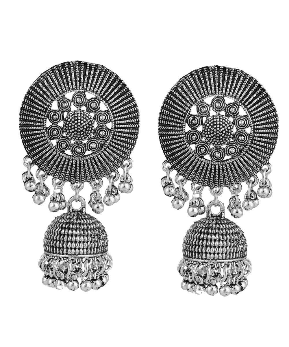 Women's Statement Oxidised Round shaped Choker Neck piece with Jhumka Earring Set - MODE MANIA