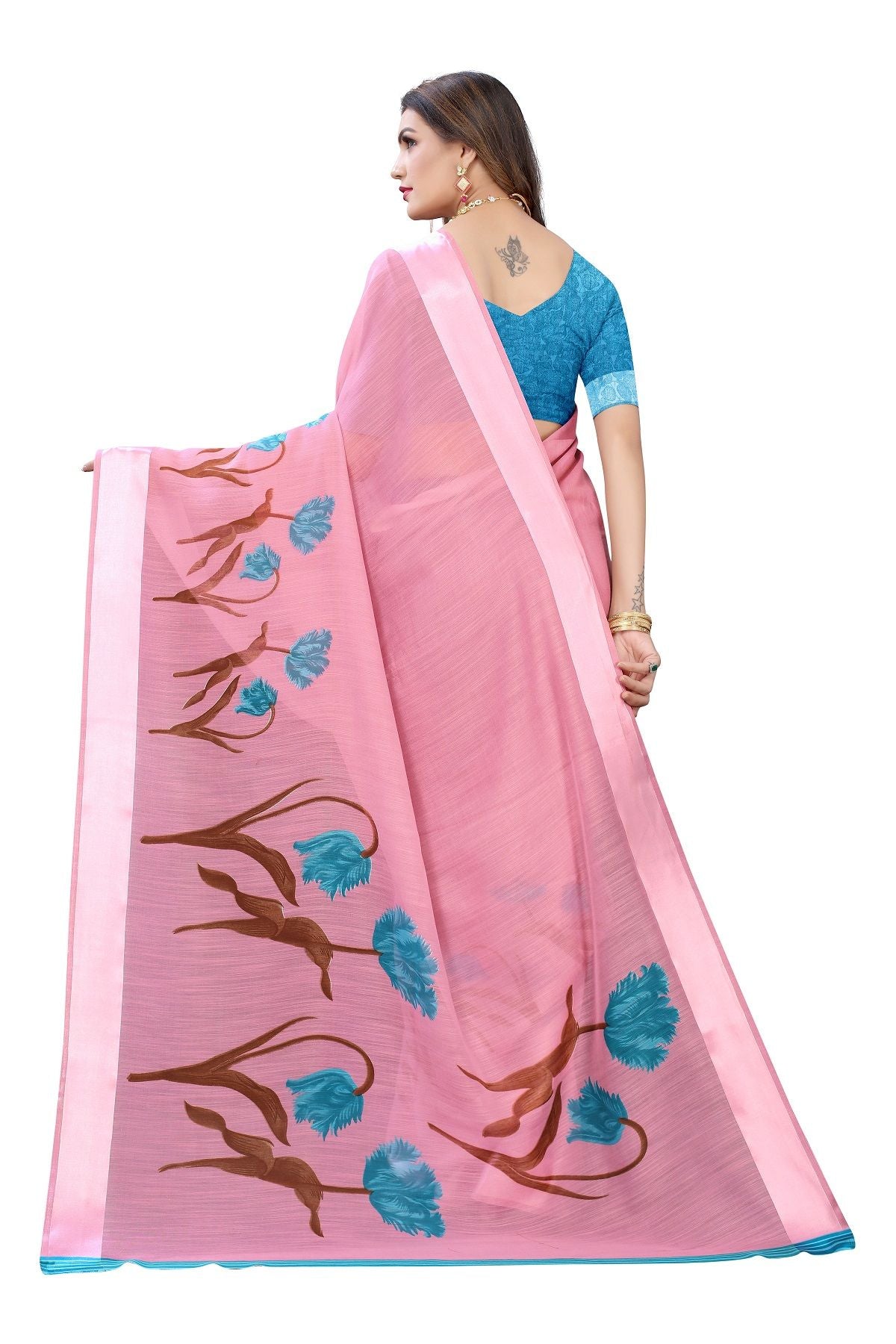 Women's Linen Satin Patta Saree With Blouse Piece1 - Vamika