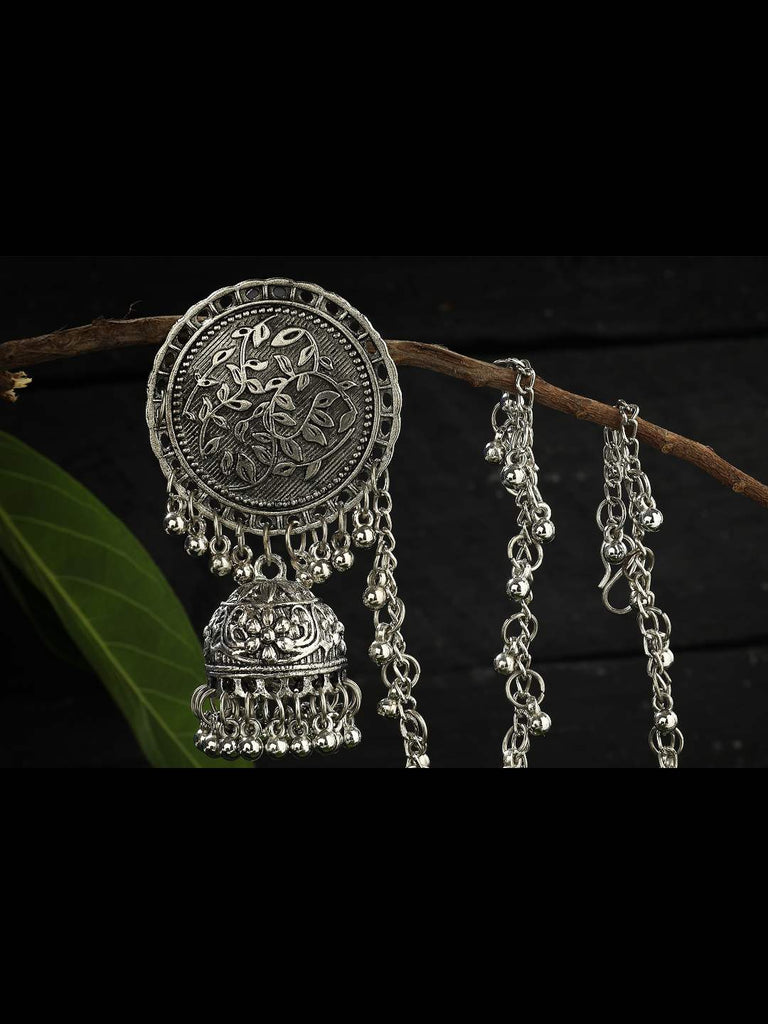 Johar Kamal Trendy Oxidized Silver plated Bahubali Jhumkas Ea