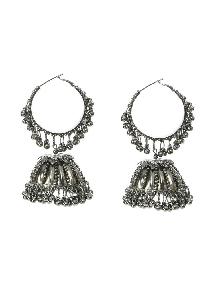 Johar Kamal Oxidised Black-Plated with Ghungroo Earings J