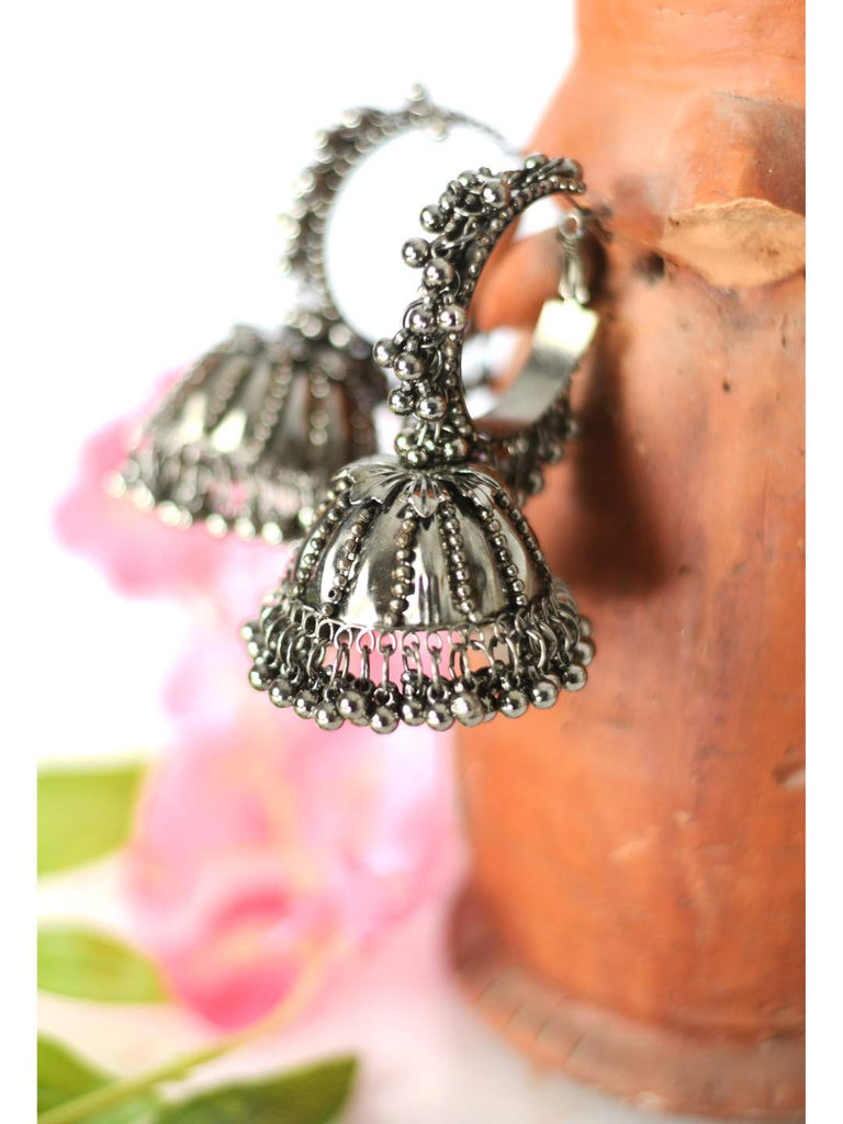 Johar Kamal Oxidised Black-Plated with Ghungroo Earings J