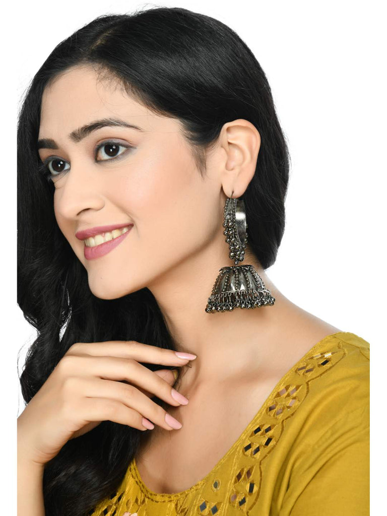Johar Kamal Oxidised Black-Plated with Ghungroo Earings J