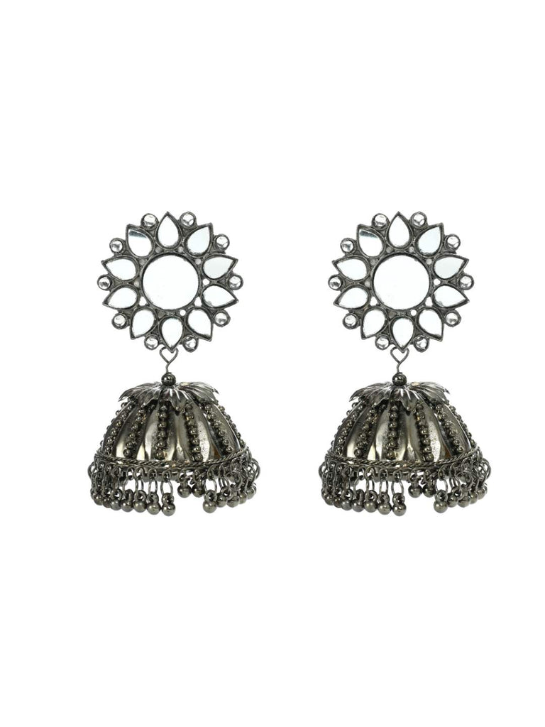 Johar Kamal Oxidised Silver-Plated with Mirror Earrings Jh