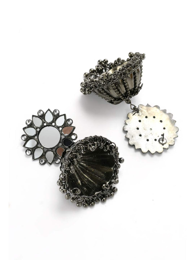 Johar Kamal Oxidised Silver-Plated with Mirror Earrings Jh