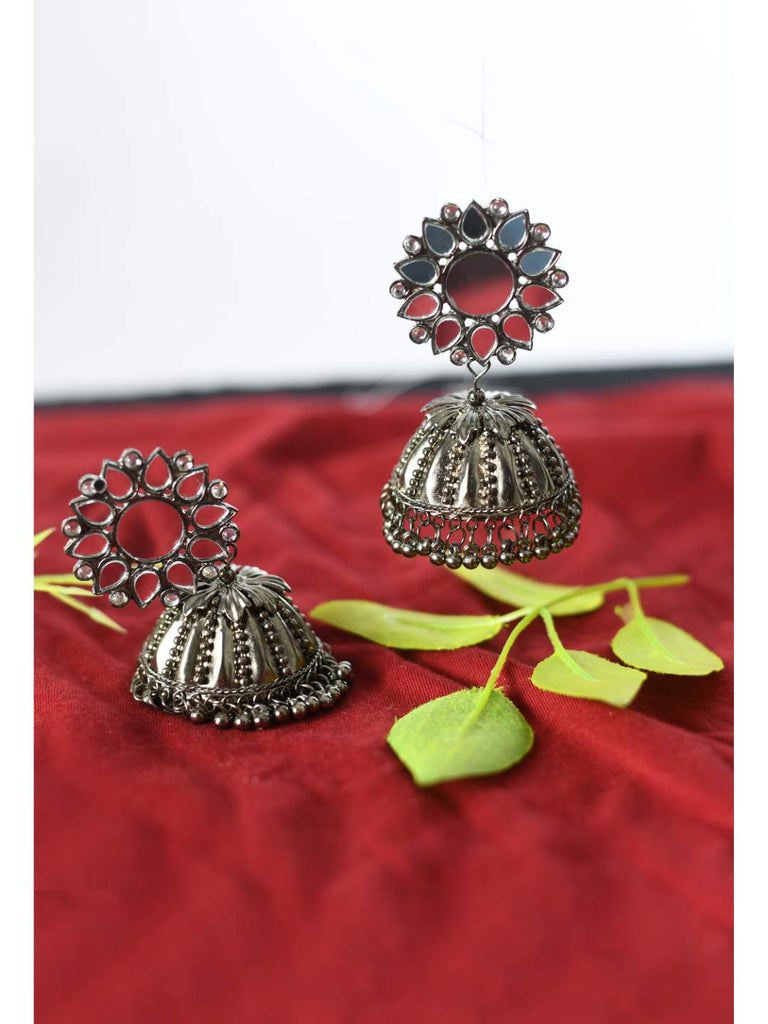 Johar Kamal Oxidised Silver-Plated with Mirror Earrings Jh