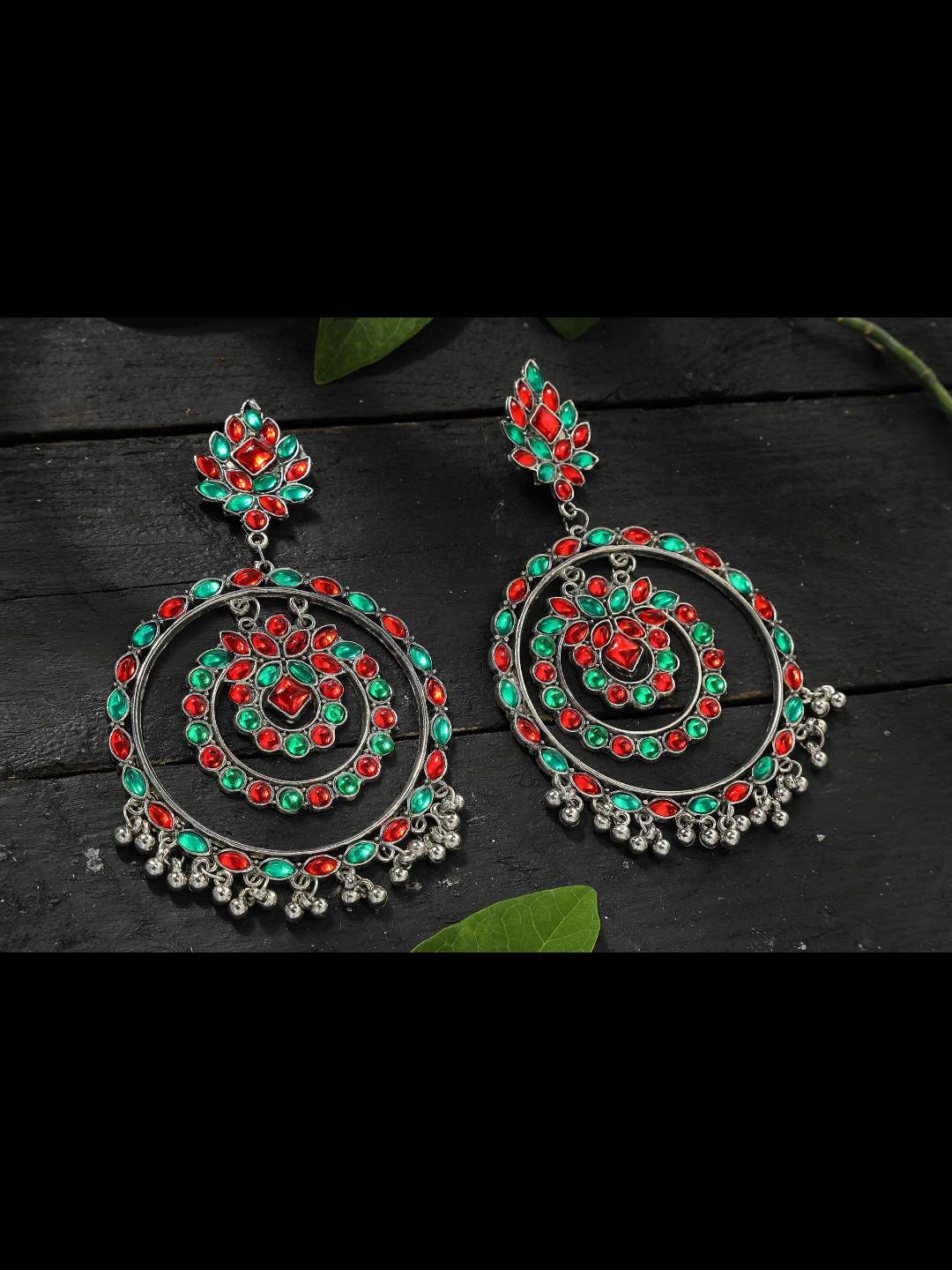 Johar Kamal Traditional Multi color circles Earrings with Kundan Jhumkas Jker_085