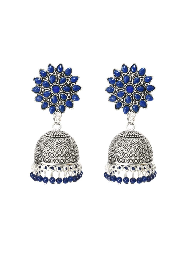 Blue Oxydized Silver Jhumka Earrings by Kamal Jihar (1