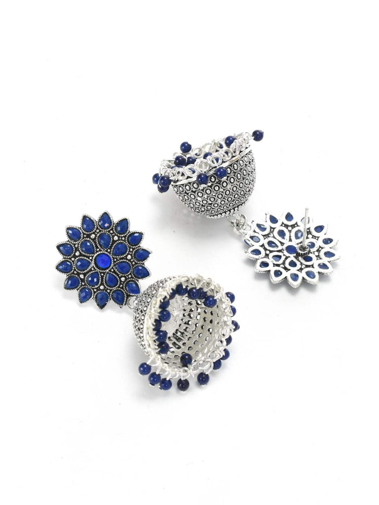 Blue Oxydized Silver Jhumka Earrings by Kamal Jihar (1