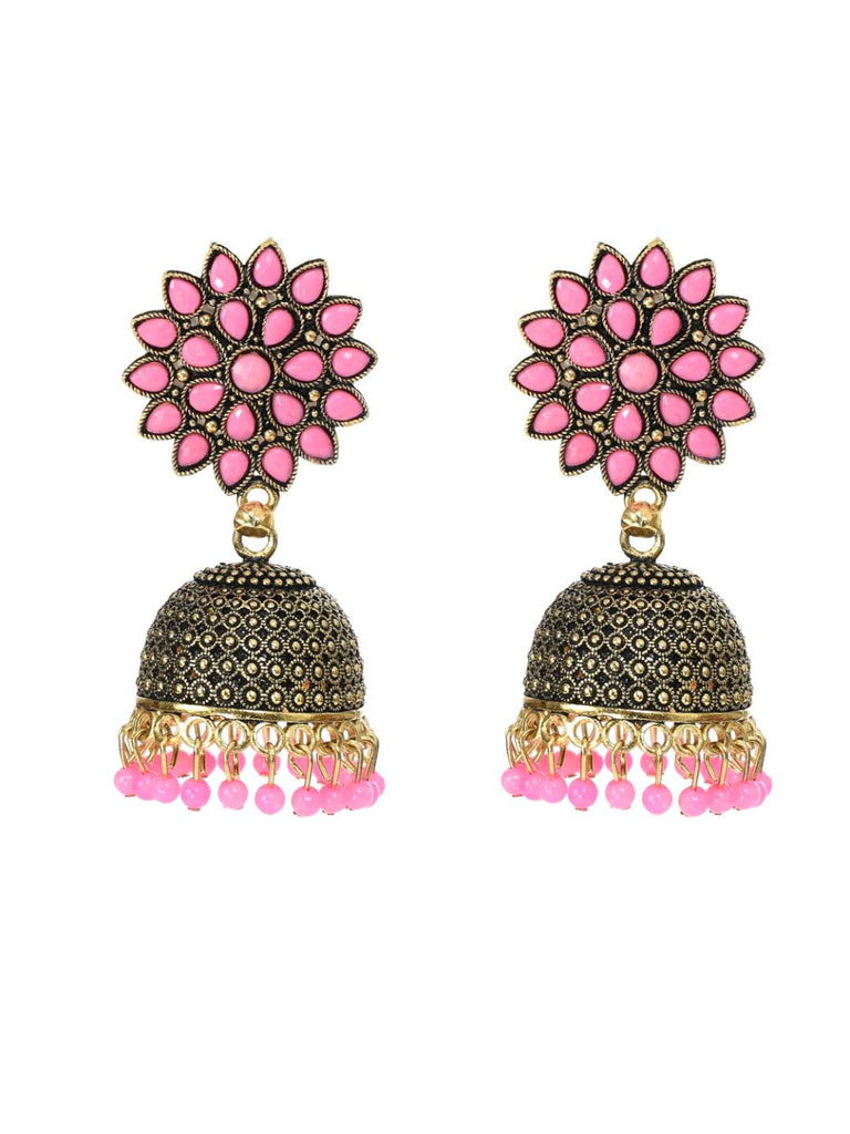 Trendia Kundan work Jhumkas with Baby Pink Pearls Ear