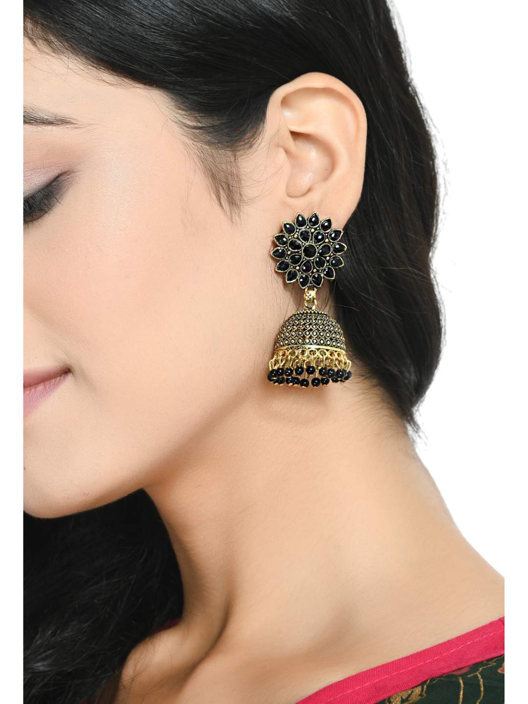Trendia Kundan work Jhumka with Bkack Pearls Earrings Jker_126