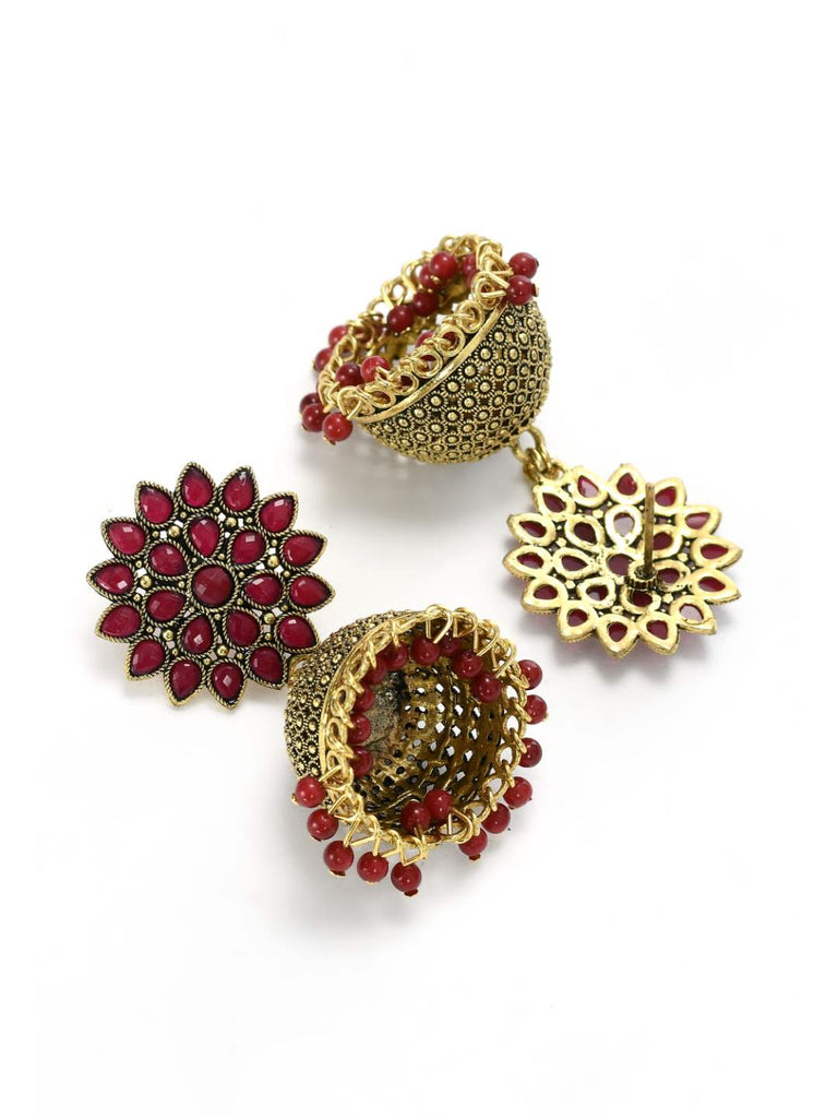 Trendia Kundan work Jhumka with Maroon Pearls Ear